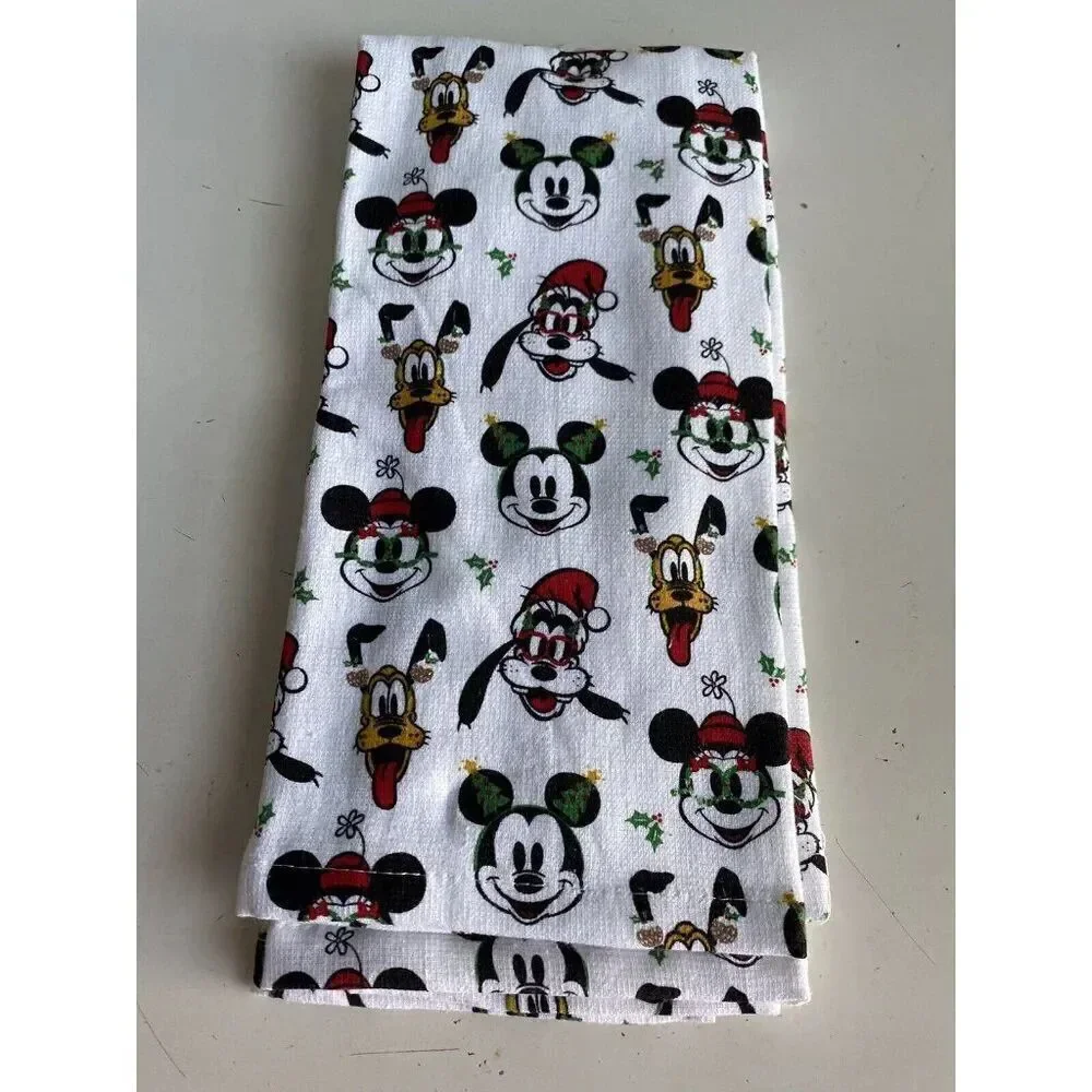 2 Pack Disney Mickey Minnie Mouse Goofy Pluto Christmas Tree Kitchen Towels‎ NEW